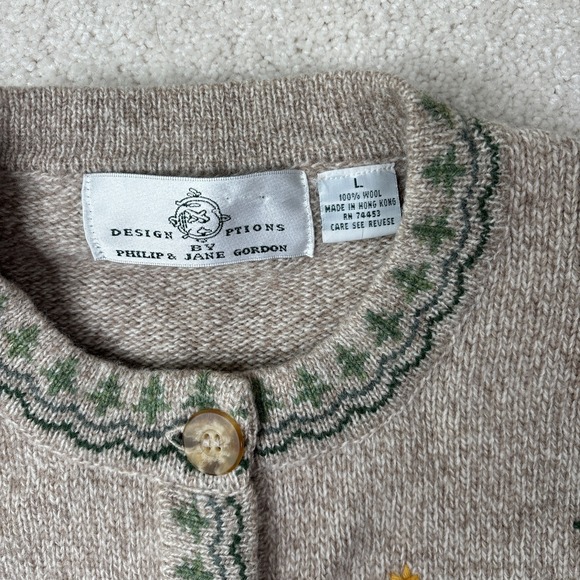 Design Options Philip & Jane Gordon Cardigan Sweater Large Beige Christmas Tree - Picture 5 of 7